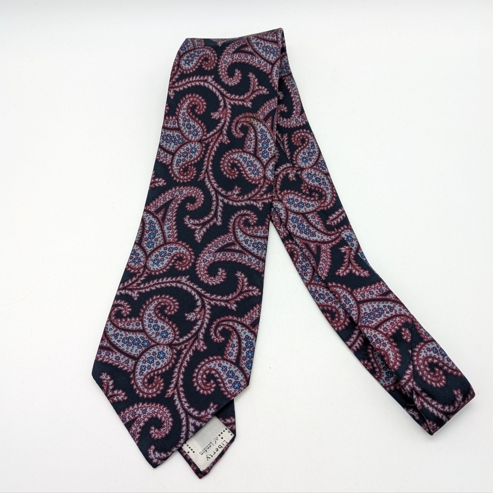 Vintage Liberty Of London Blue Maroon Purple Paisley Silk Tie